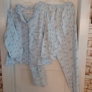 Women's  Flannel Floral Pajama Set - Red and Blue Womens Size XXXLARGE